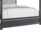 Abby King Canopy Bed Mirrored Trim Gray Velvet Channel Tufted Upholstery By Casagear Home BM316676