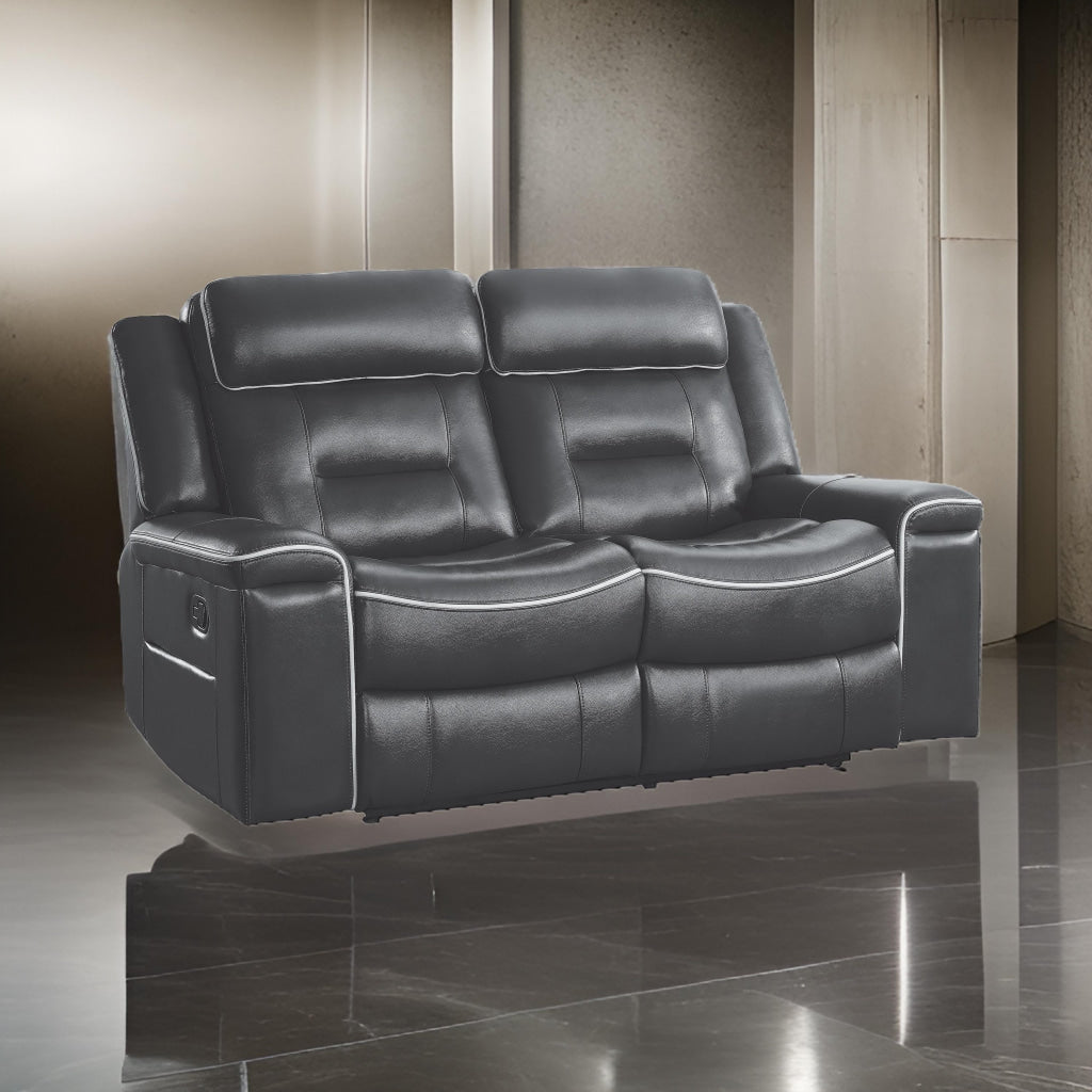 Dara 66 Inch Lay Flat Manual Recliner Loveseat, Dark Gray Faux Leather By Casagear Home