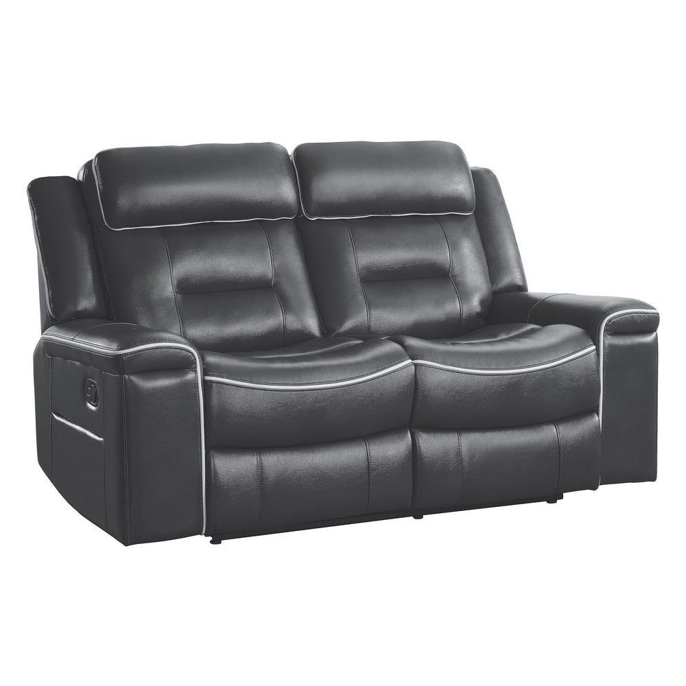 Dara 66 Inch Lay Flat Manual Recliner Loveseat, Dark Gray Faux Leather By Casagear Home