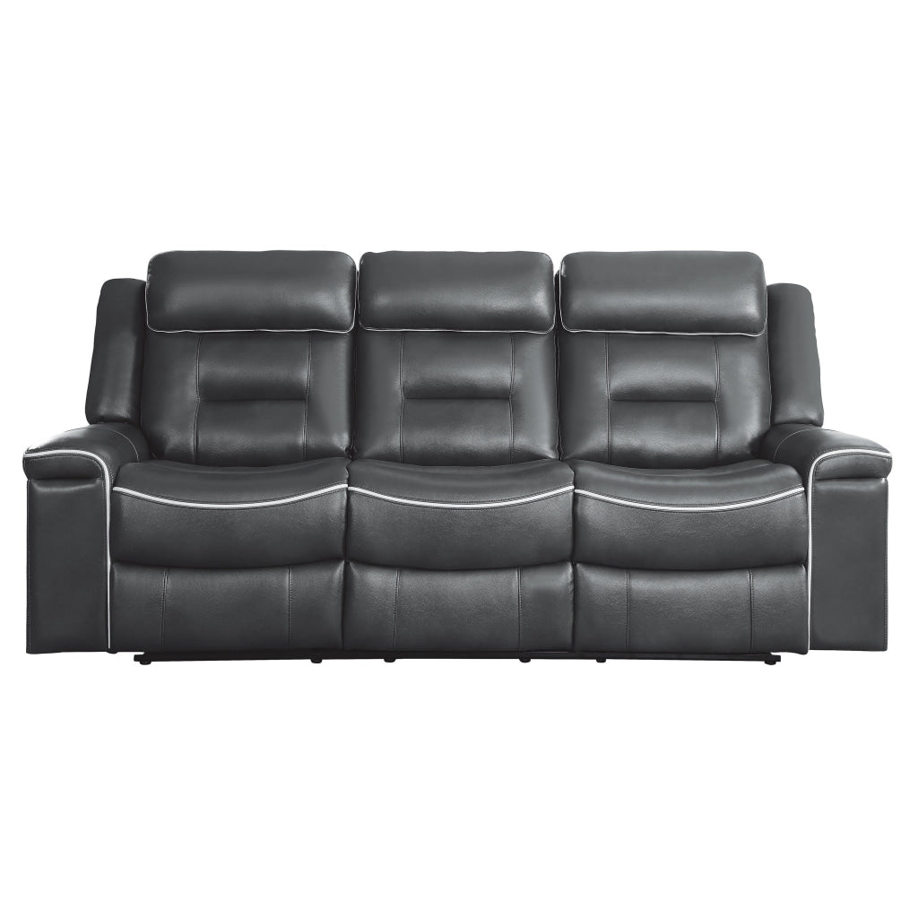 Dara 89 Inch Lay Flat Manual Recliner Sofa Plush Dark Gray Faux Leather By Casagear Home BM316681