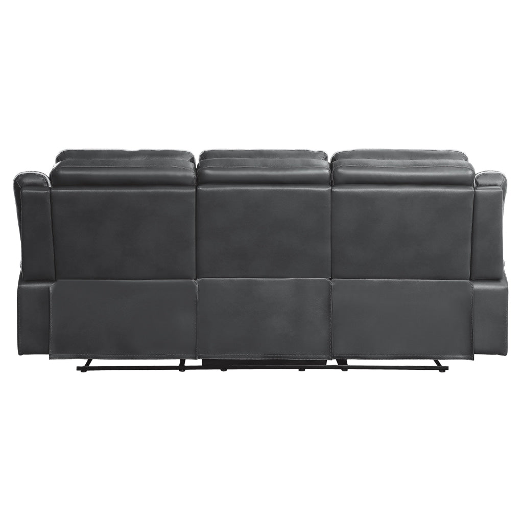 Dara 89 Inch Lay Flat Manual Recliner Sofa Plush Dark Gray Faux Leather By Casagear Home BM316681