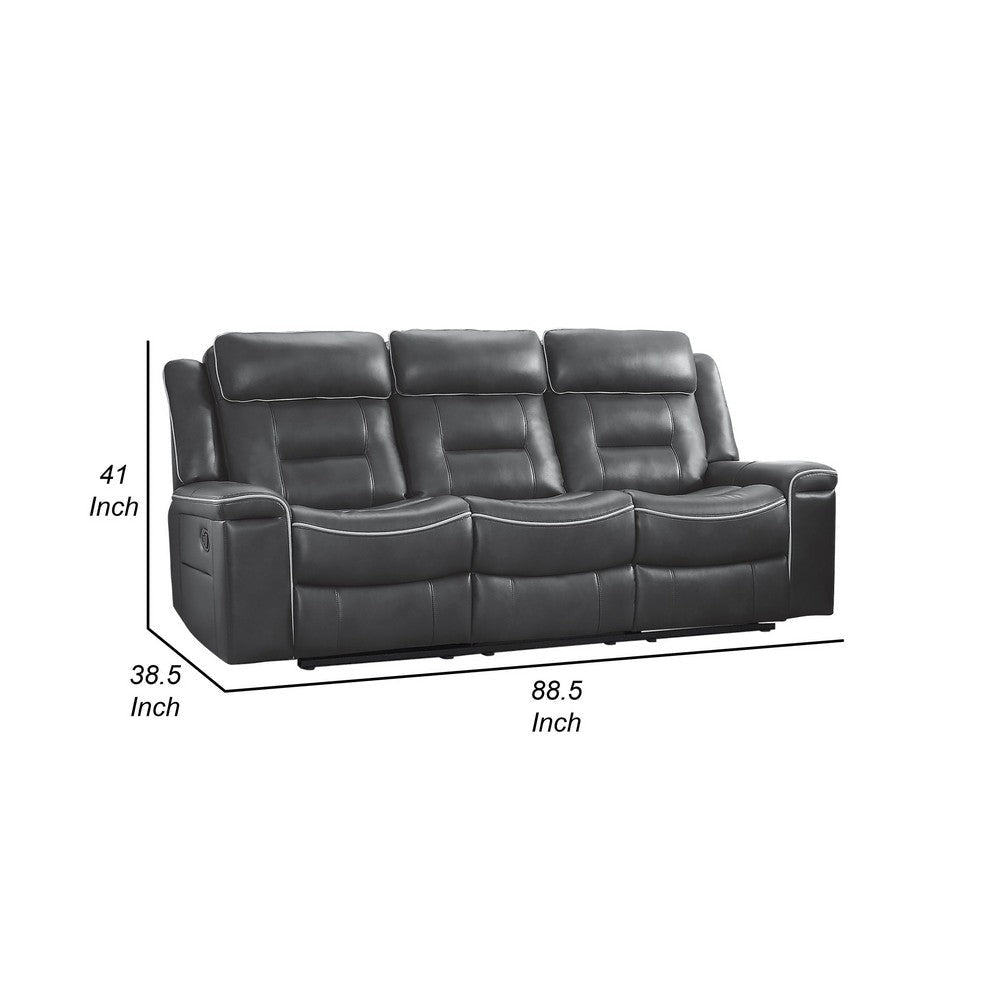 Dara 89 Inch Lay Flat Manual Recliner Sofa Plush Dark Gray Faux Leather By Casagear Home BM316681