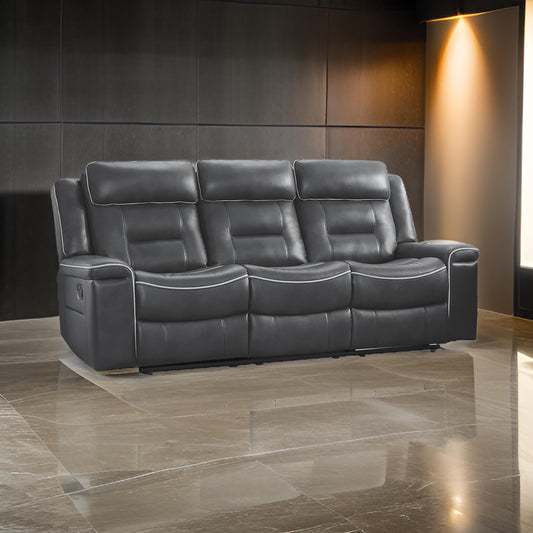 Dara 89 Inch Lay Flat Manual Recliner Sofa, Plush Dark Gray Faux Leather By Casagear Home