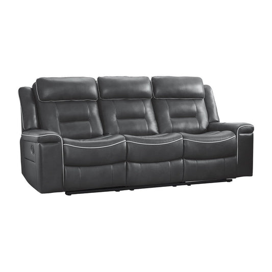 Dara 89 Inch Lay Flat Manual Recliner Sofa, Plush Dark Gray Faux Leather By Casagear Home