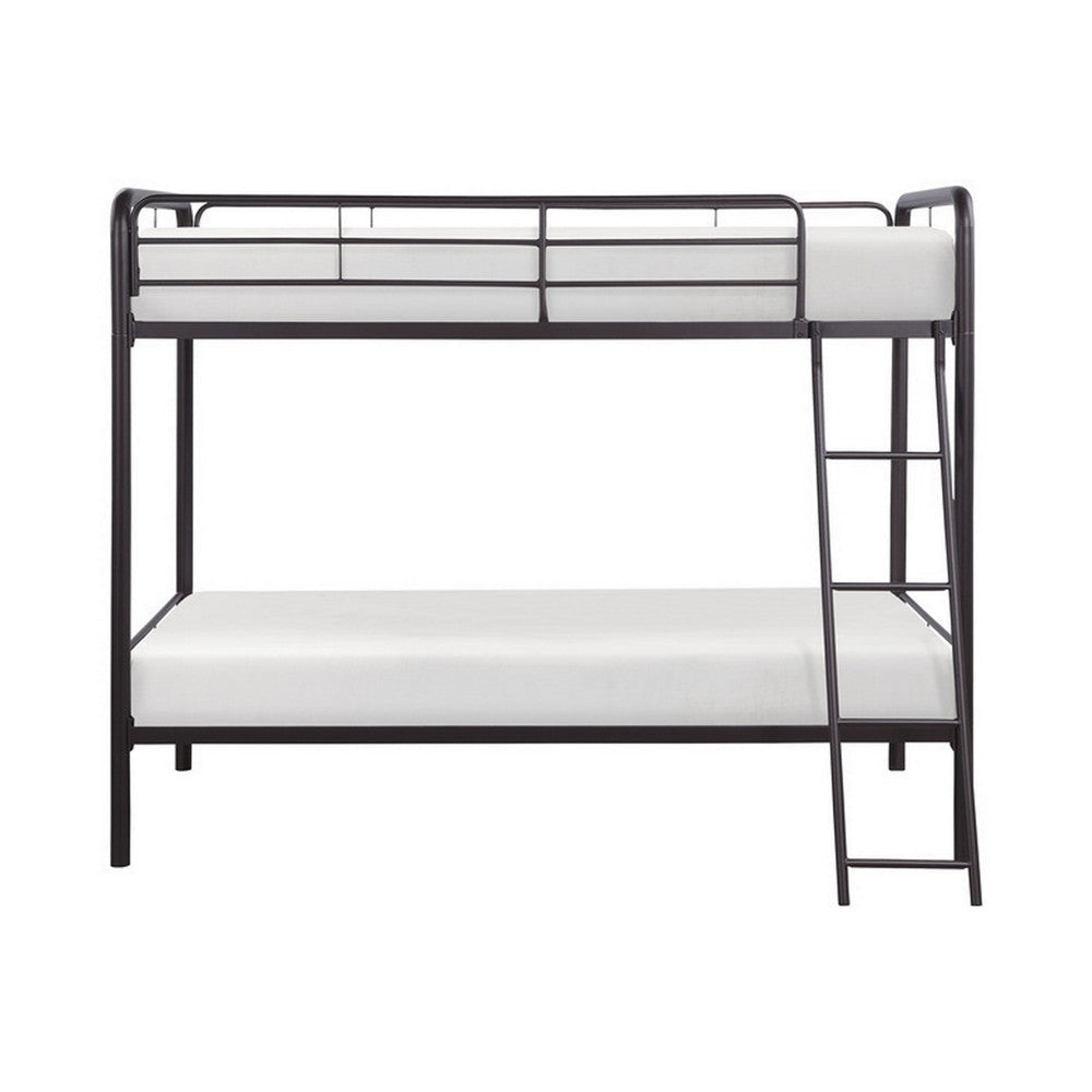 Tara 79 Inch Twin Bunk Bed Sleek Metal Frame with Ladder in Dark Bronze By Casagear Home BM316683