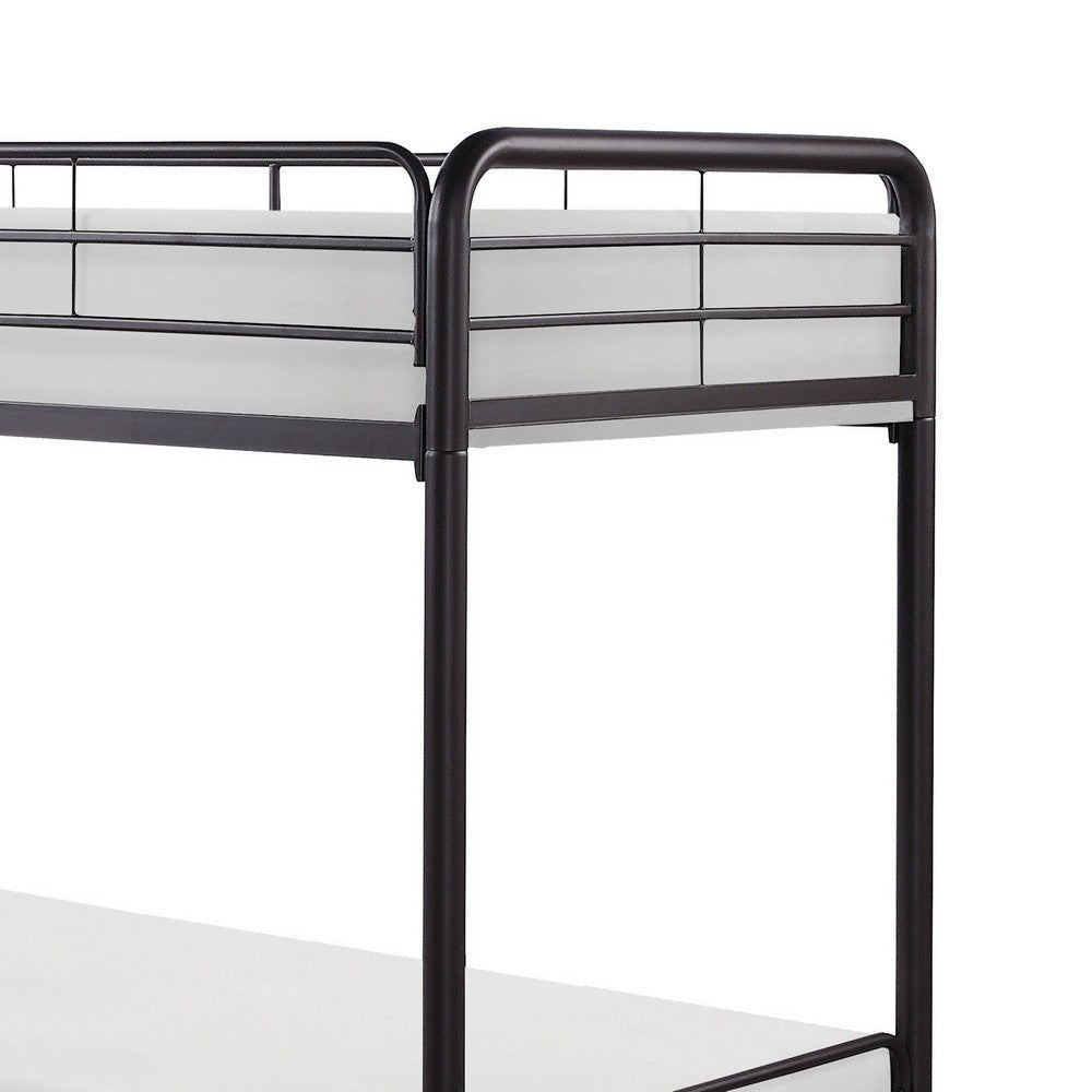 Tara 79 Inch Twin Bunk Bed Sleek Metal Frame with Ladder in Dark Bronze By Casagear Home BM316683