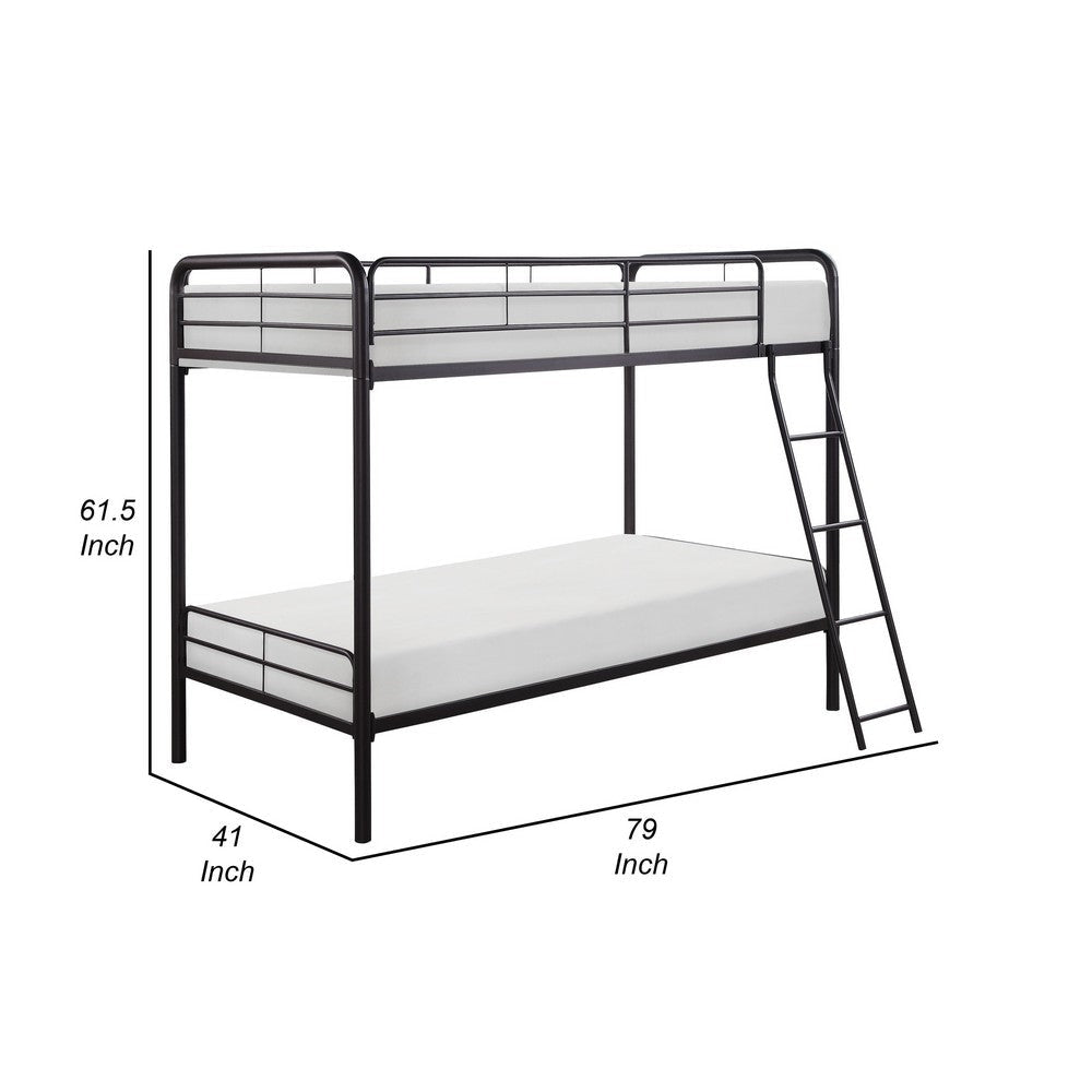 Tara 79 Inch Twin Bunk Bed Sleek Metal Frame with Ladder in Dark Bronze By Casagear Home BM316683