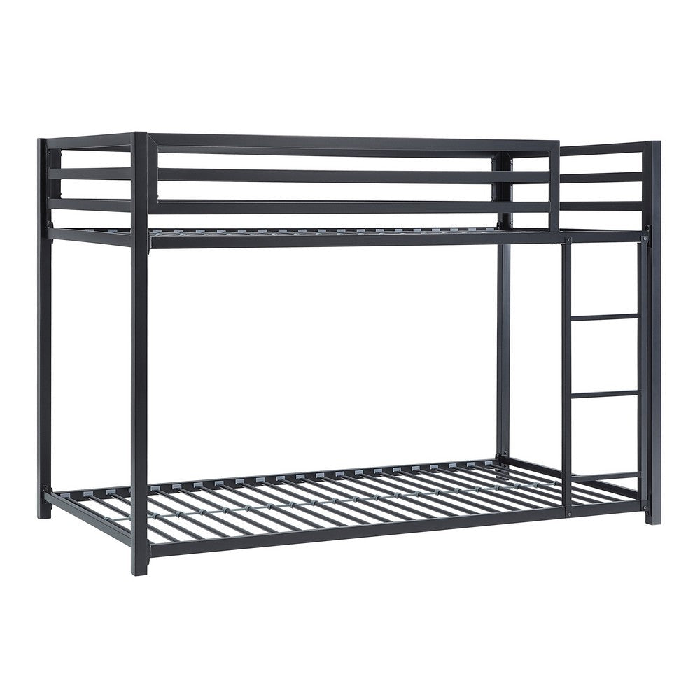 Ovi 78 Inch Twin Bunk Bed Mounted Ladder Ground Level Platform Bed Black By Casagear Home BM316684