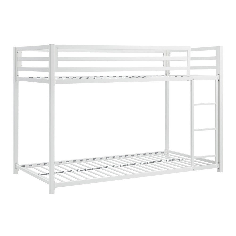 Ovi 78 Inch Twin Bunk Bed Mounted Ladder Ground Level Platform Bed White By Casagear Home BM316686