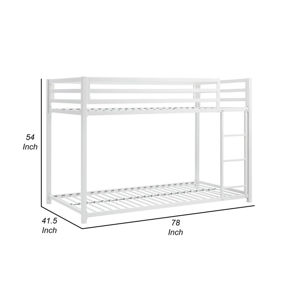 Ovi 78 Inch Twin Bunk Bed Mounted Ladder Ground Level Platform Bed White By Casagear Home BM316686