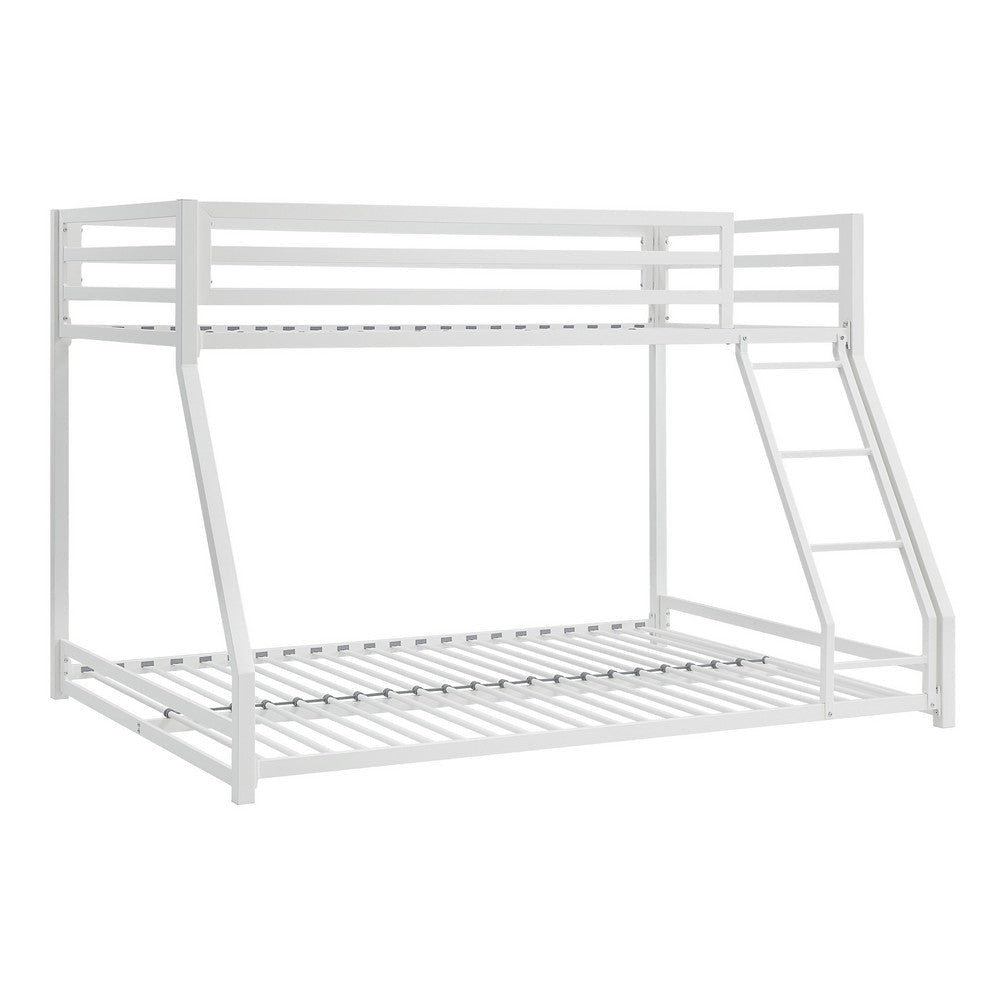 Ovi 78 Inch Twin over Full Bunk Bed Ladder Ground Level Bed White Metal By Casagear Home BM316687