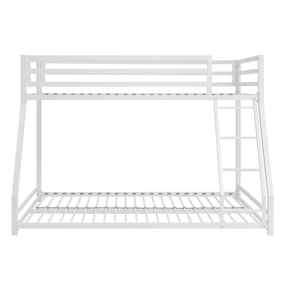 Ovi 78 Inch Twin over Full Bunk Bed Ladder Ground Level Bed White Metal By Casagear Home BM316687