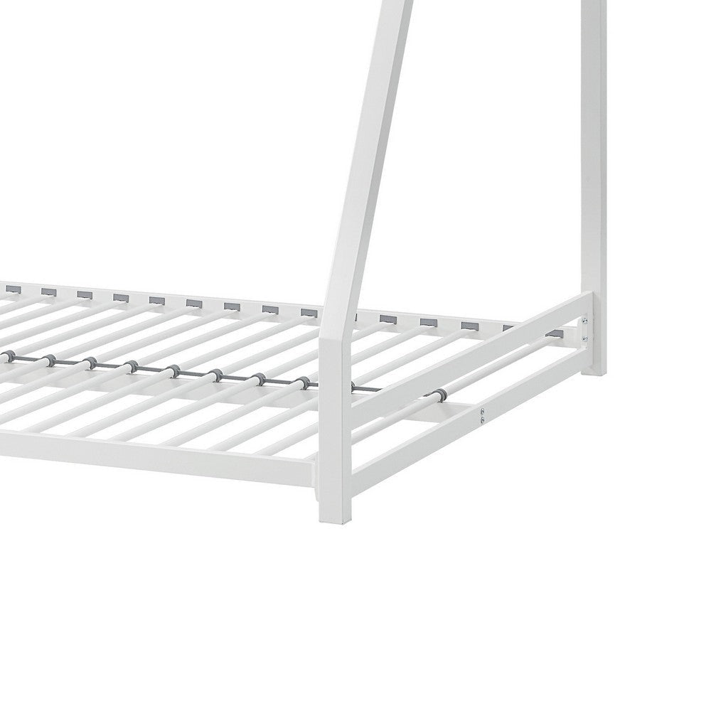 Ovi 78 Inch Twin over Full Bunk Bed Ladder Ground Level Bed White Metal By Casagear Home BM316687