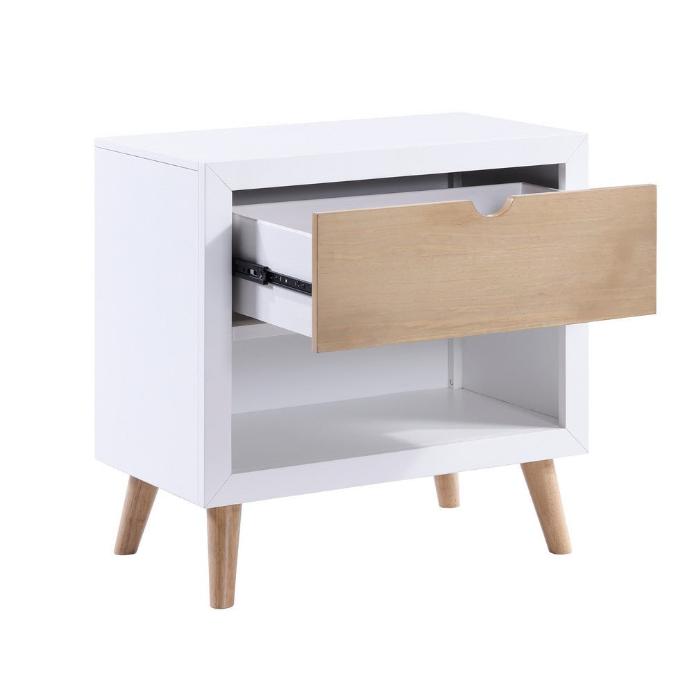 Kara 27 Inch Kids Nightstand 1 Drawer 1 Storage Cubby White Brown Wood By Casagear Home BM316688