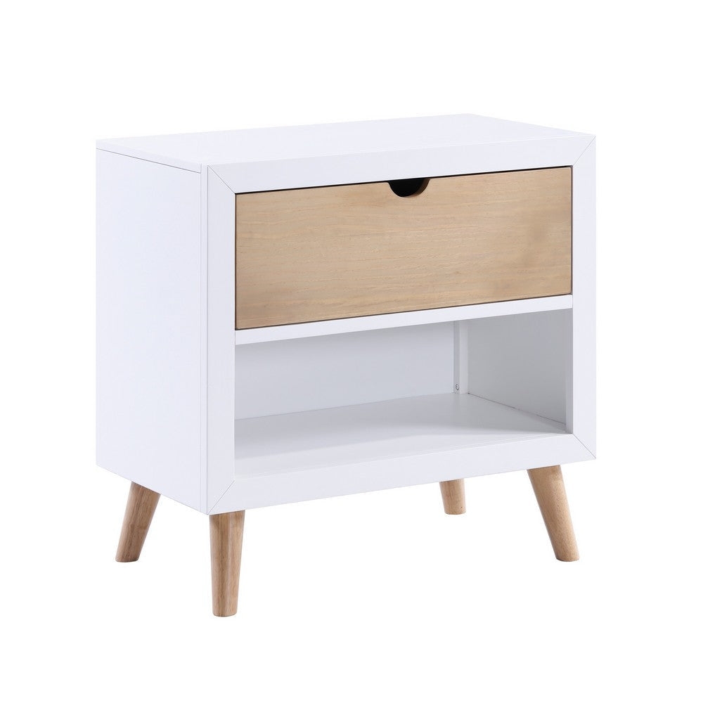 Kara 27 Inch Kids Nightstand 1 Drawer 1 Storage Cubby White Brown Wood By Casagear Home BM316688