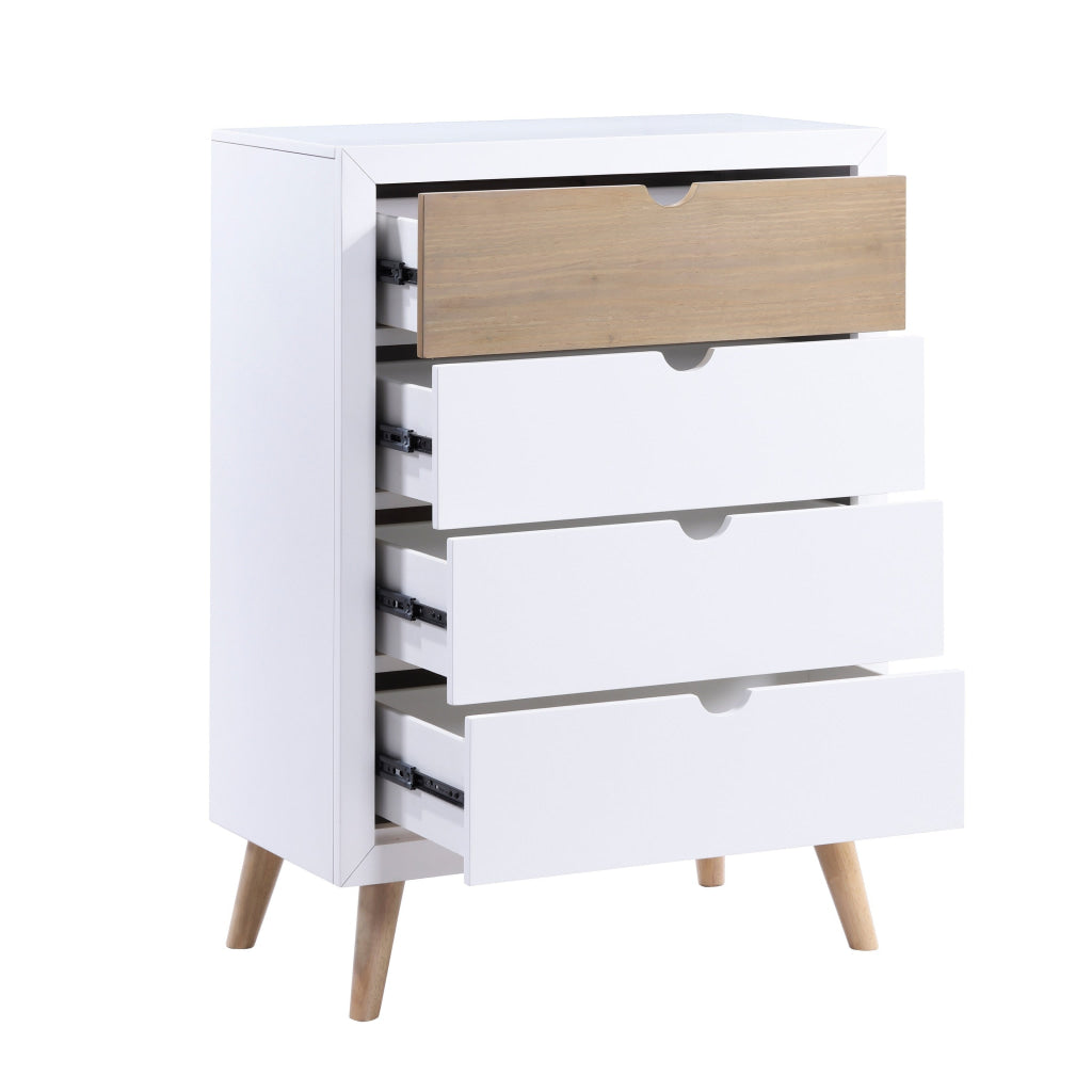 Kara 40 Inch Kids Tall Dresser Chest 4 Drawers Open Handles White Brown By Casagear Home BM316690