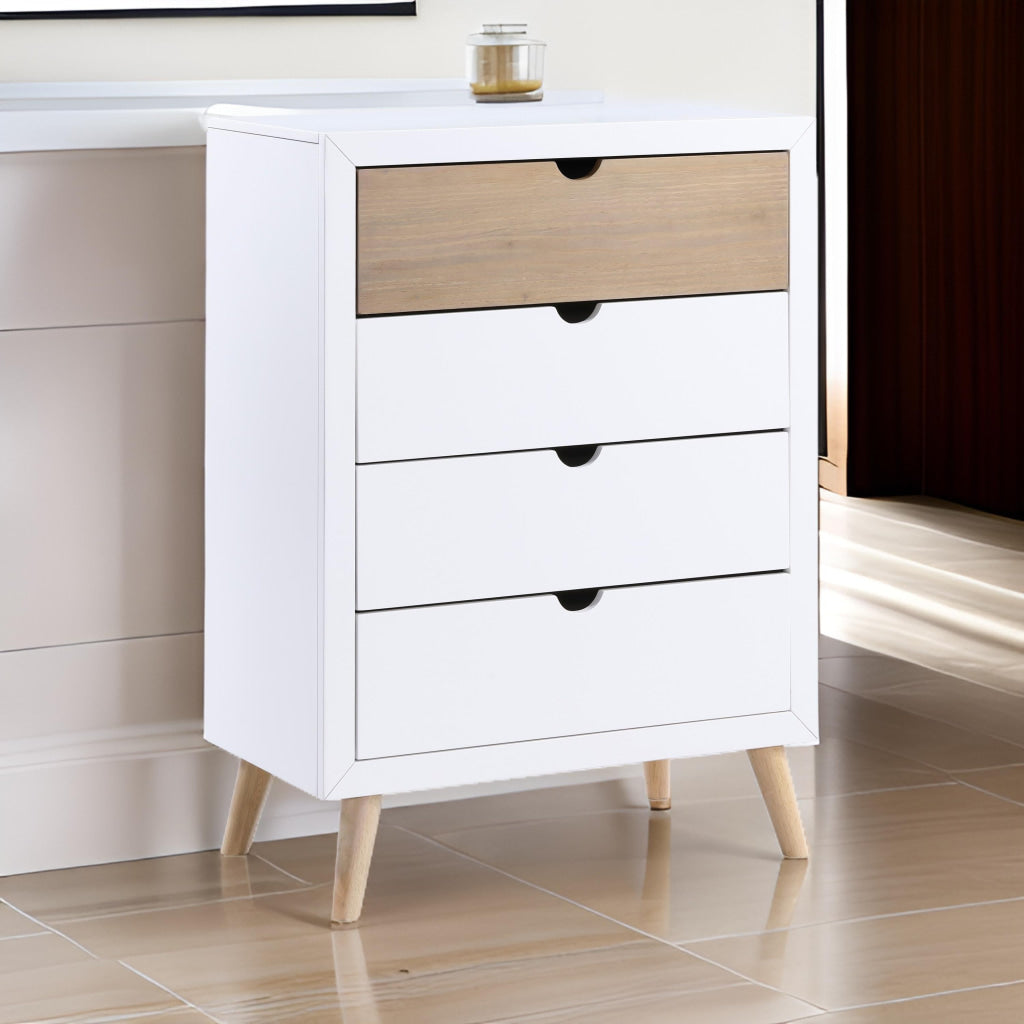 Kara 40 Inch Kids Tall Dresser Chest, 4 Drawers, Open Handles, White, Brown By Casagear Home