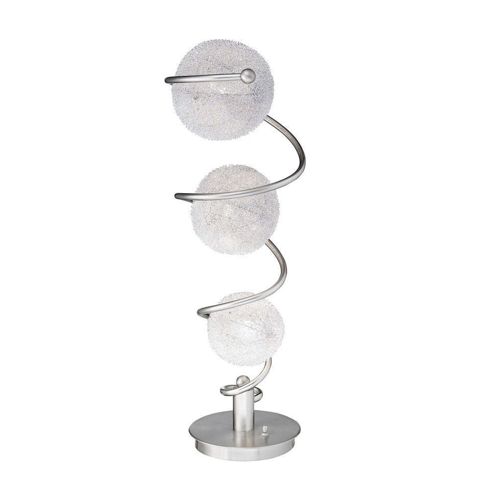 Lila 28 Inch Table Lamp, 3 Wire Wrapped Spheres, Satin Nickel, Aluminium By Casagear Home