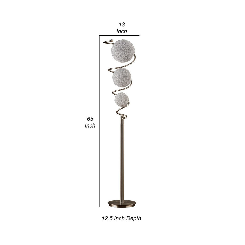 Lila 65 Inch Floor Lamp Slender Stem 3 Wire Wrapped Spheres Satin Nickel By Casagear Home BM316693