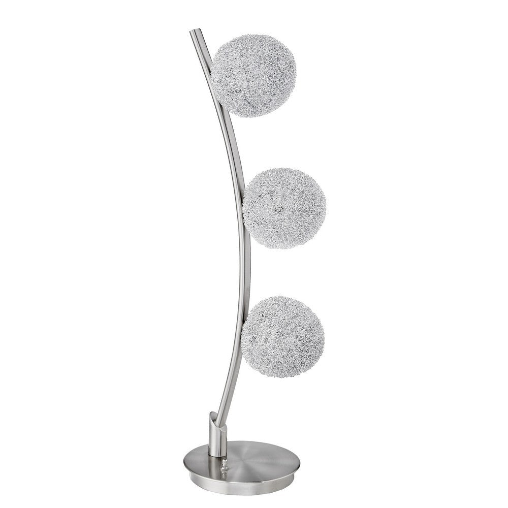 Lila 30 Inch Table Lamp Curved Stem with 3 Spheres Satin Nickel Finish By Casagear Home BM316694