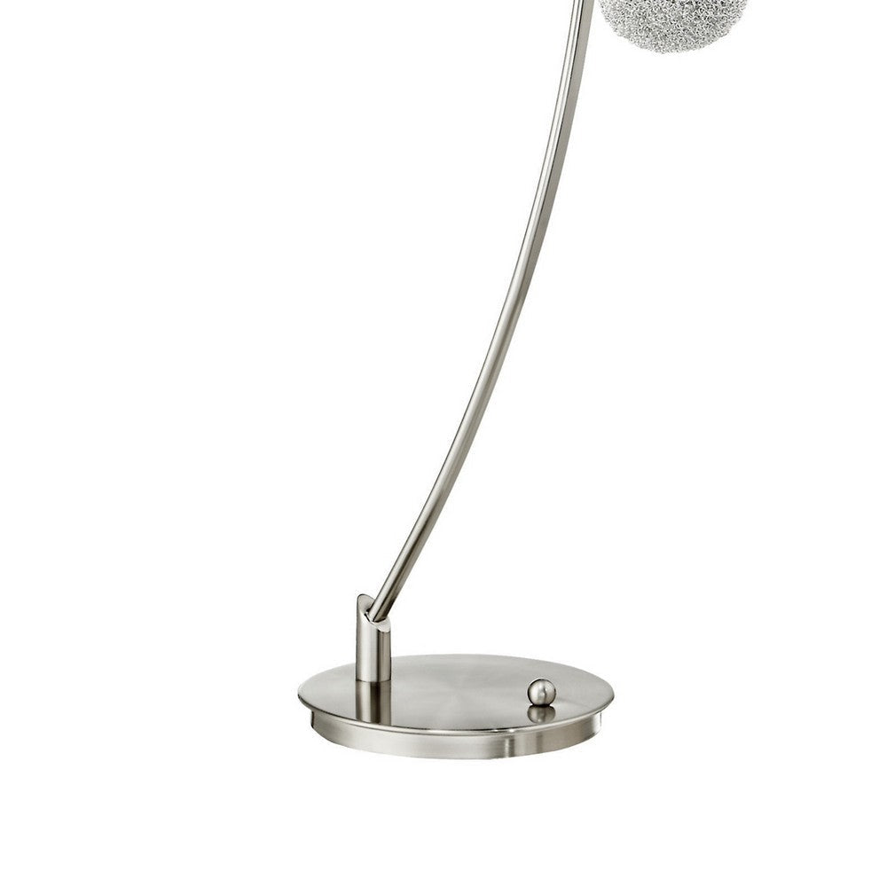 Lila 61 Inch Floor Lamp Curved Stem with 5 Spheres Satin Nickel Aluminium By Casagear Home BM316695