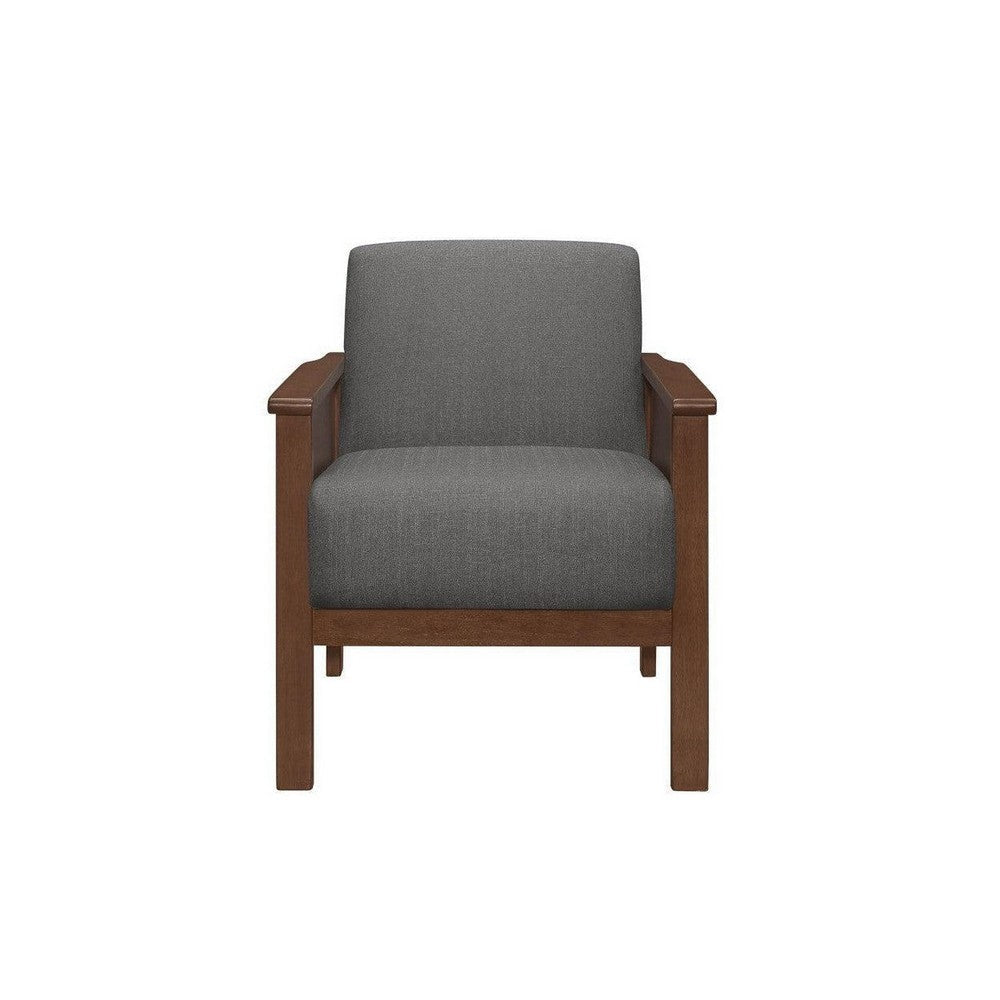 Rima 31 Inch Accent Chair, Gray Fabric, Foam Cushions, Brown Solid Wood By Casagear Home