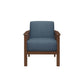 Rima 31 Inch Accent Chair, Blue Fabric, Foam Cushions, Brown Solid Wood By Casagear Home