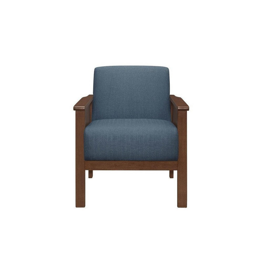 Rima 31 Inch Accent Chair, Blue Fabric, Foam Cushions, Brown Solid Wood By Casagear Home