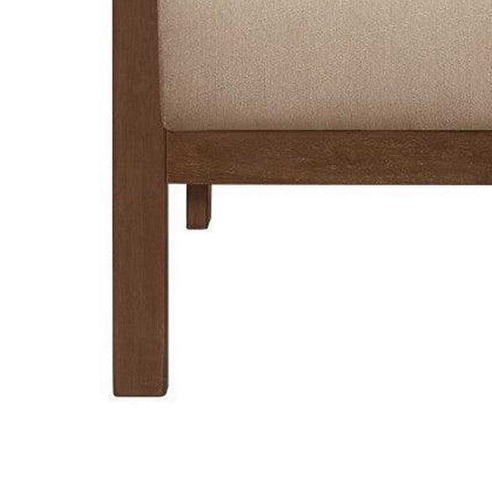 Rima 31 Inch Accent Chair Beige Fabric Foam Cushions Brown Solid Wood By Casagear Home BM316708