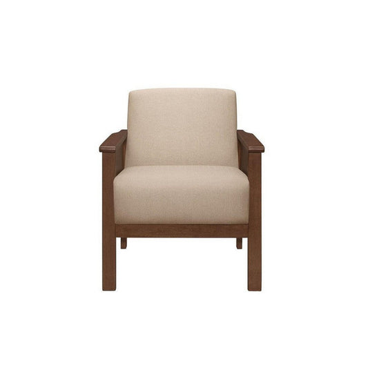 Rima 31 Inch Accent Chair, Beige Fabric, Foam Cushions, Brown Solid Wood By Casagear Home