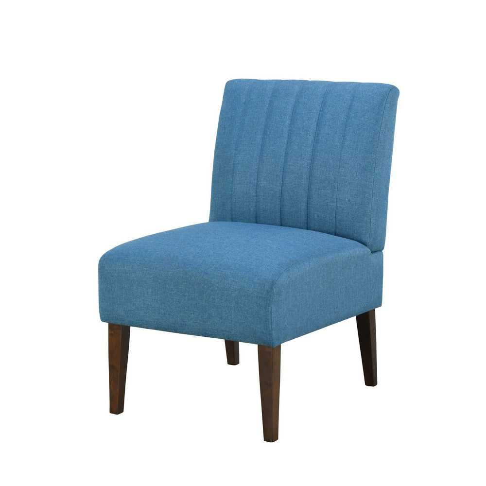 Paula 30 Inch Accent Chair Blue Fabric Channel Tufted Back Brown Wood By Casagear Home BM316711