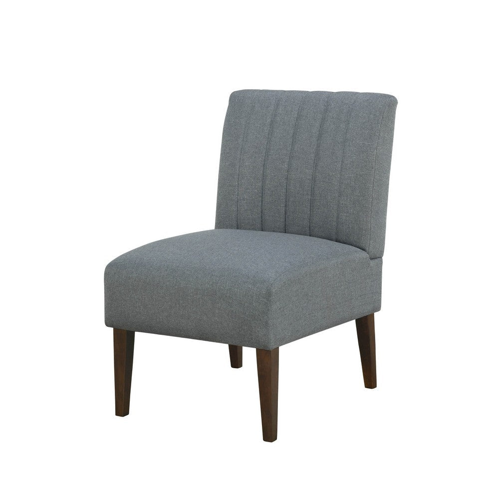 Paula 30 Inch Accent Chair Gray Fabric Channel Tufted Back Brown Wood By Casagear Home BM316712