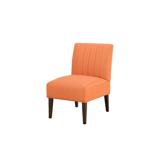 Paula 30 Inch Accent Chair, Orange Fabric, Channel Tufted Back, Brown Wood  By Casagear Home