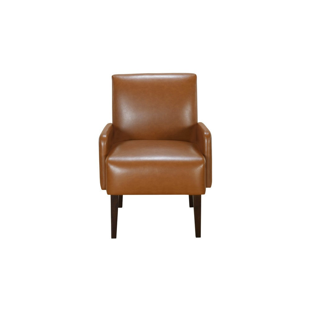 Swan 29 Inch Accent Chair Brown Faux Leather Dark Espresso Wood Legs By Casagear Home BM316714