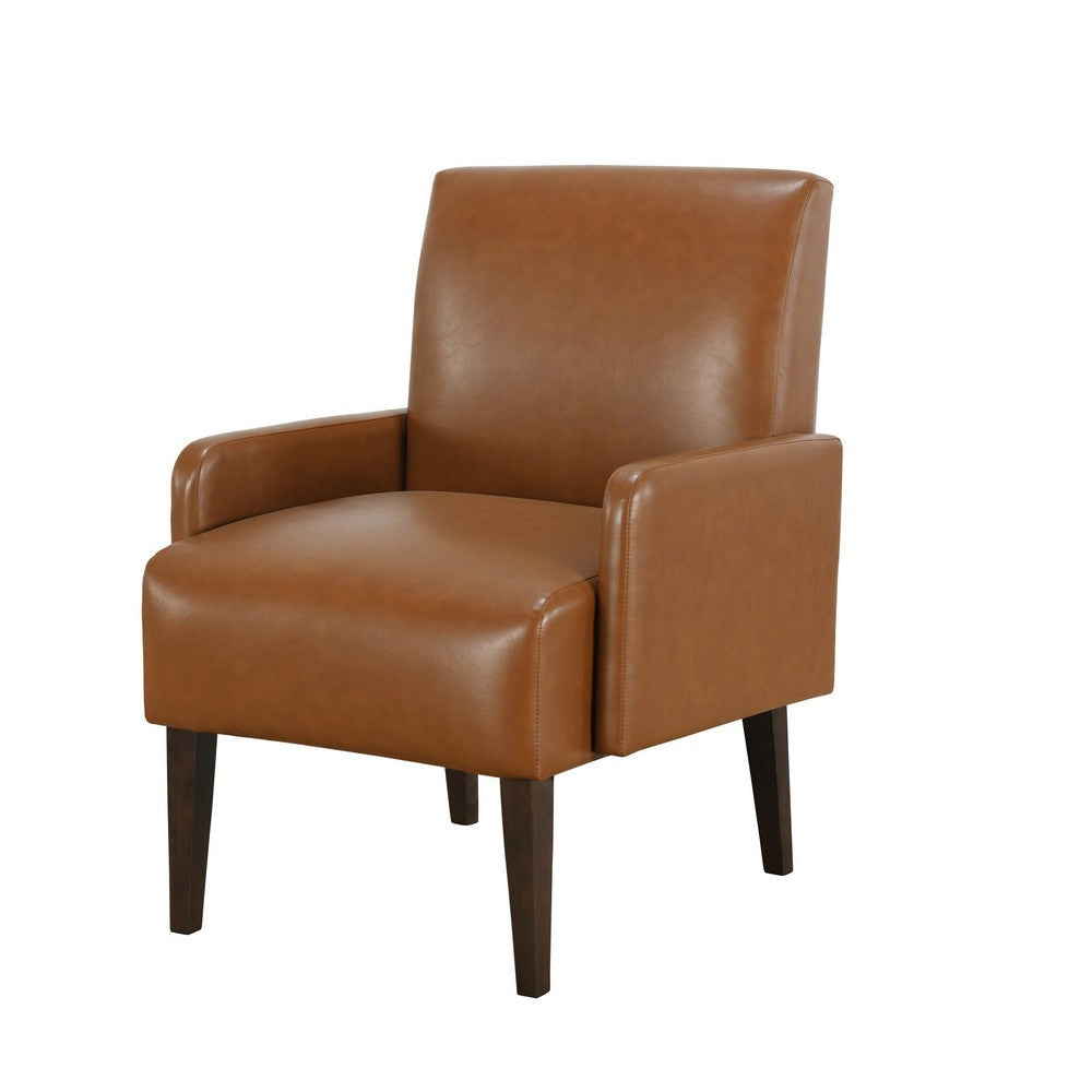 Swan 29 Inch Accent Chair Brown Faux Leather Dark Espresso Wood Legs By Casagear Home BM316714