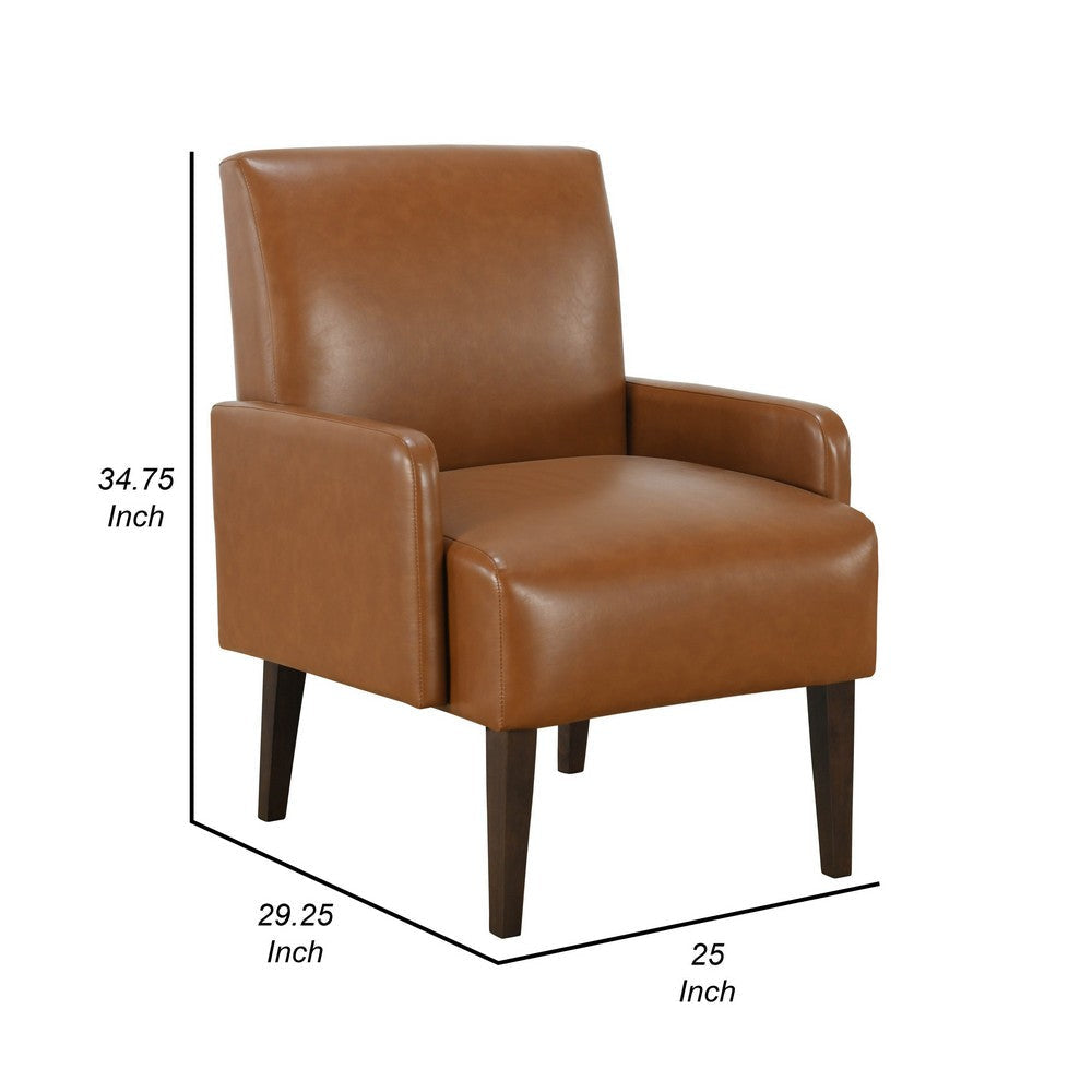 Swan 29 Inch Accent Chair Brown Faux Leather Dark Espresso Wood Legs By Casagear Home BM316714