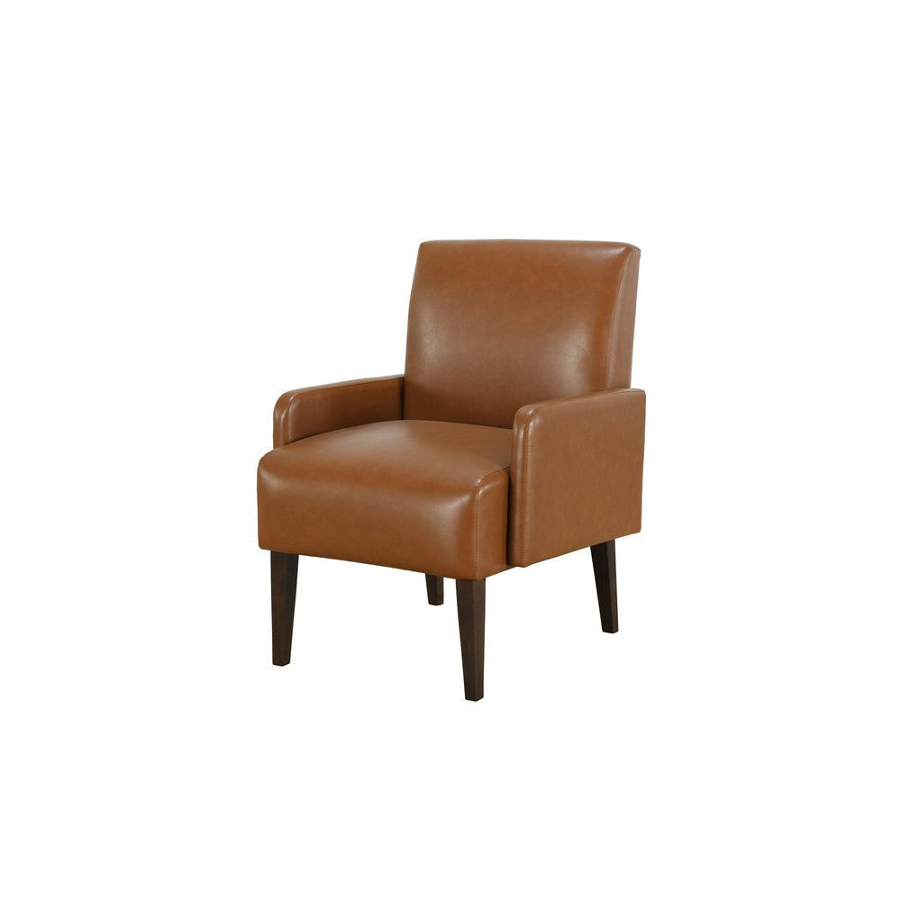 Swan 29 Inch Accent Chair, Brown Faux Leather, Dark Espresso Wood Legs By Casagear Home