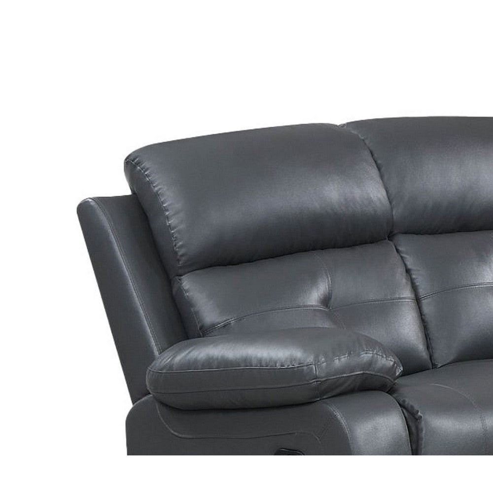 Lara 60 Inch Manual Recliner Loveseat Plush Gray Faux Leather Pine Wood By Casagear Home BM316717