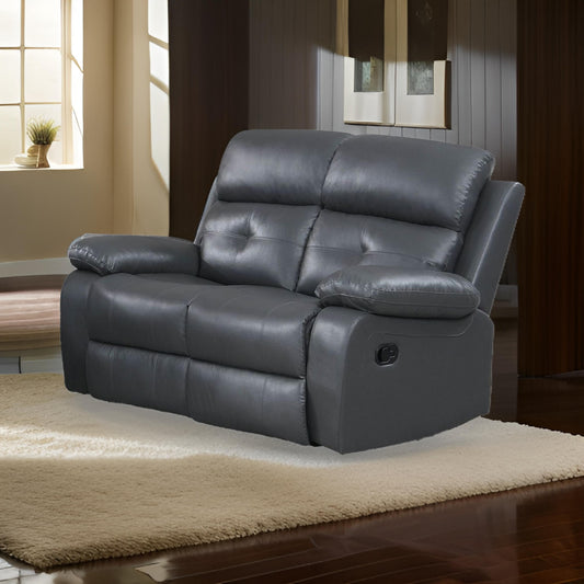 Lara 60 Inch Manual Recliner Loveseat, Plush Gray Faux Leather, Pine Wood By Casagear Home