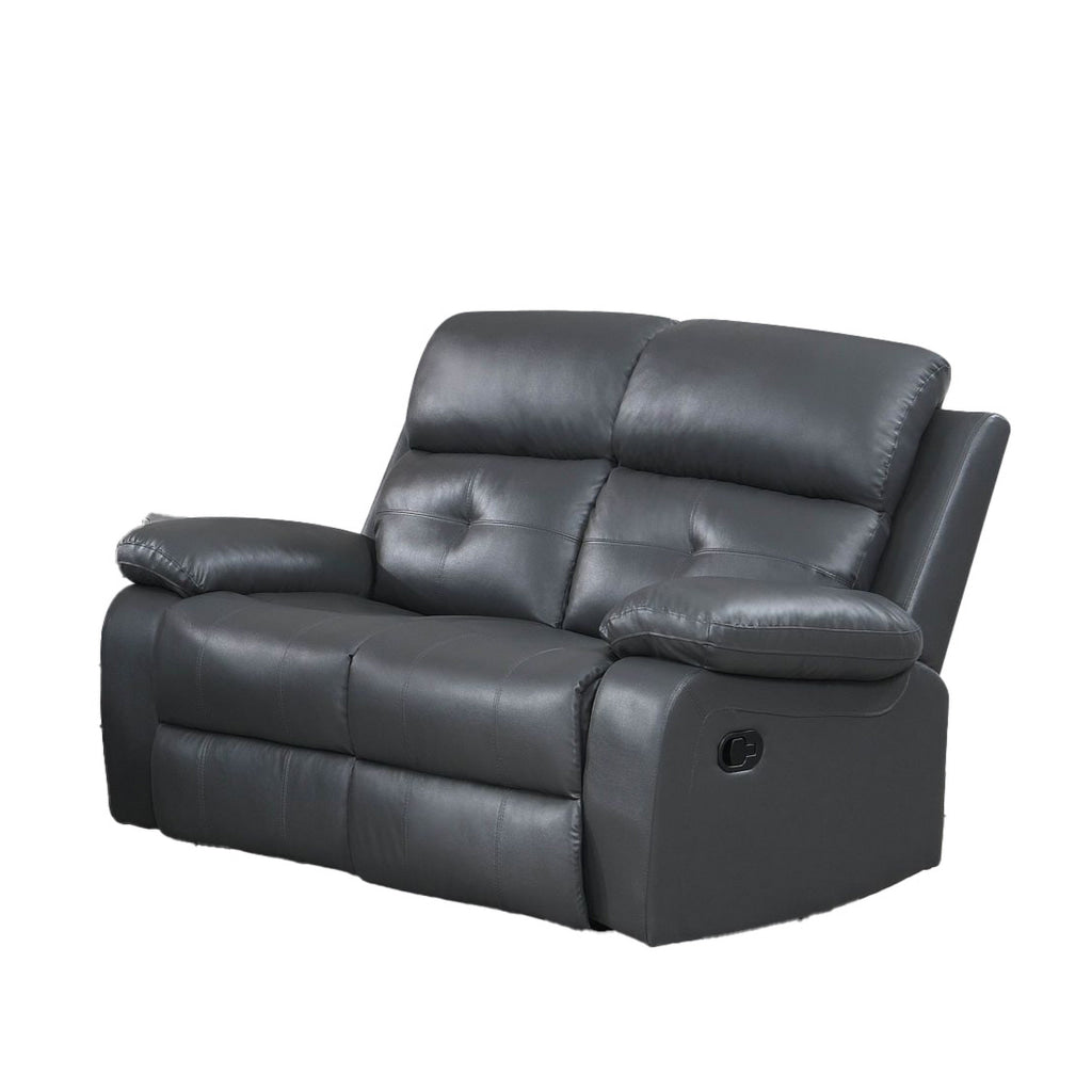 Lara 60 Inch Manual Recliner Loveseat Plush Gray Faux Leather Pine Wood By Casagear Home BM316717