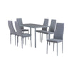 Simi 7 Piece Dining Table Set Sleek Glass Top 6 Chairs Gray Metal By Casagear Home BM316720