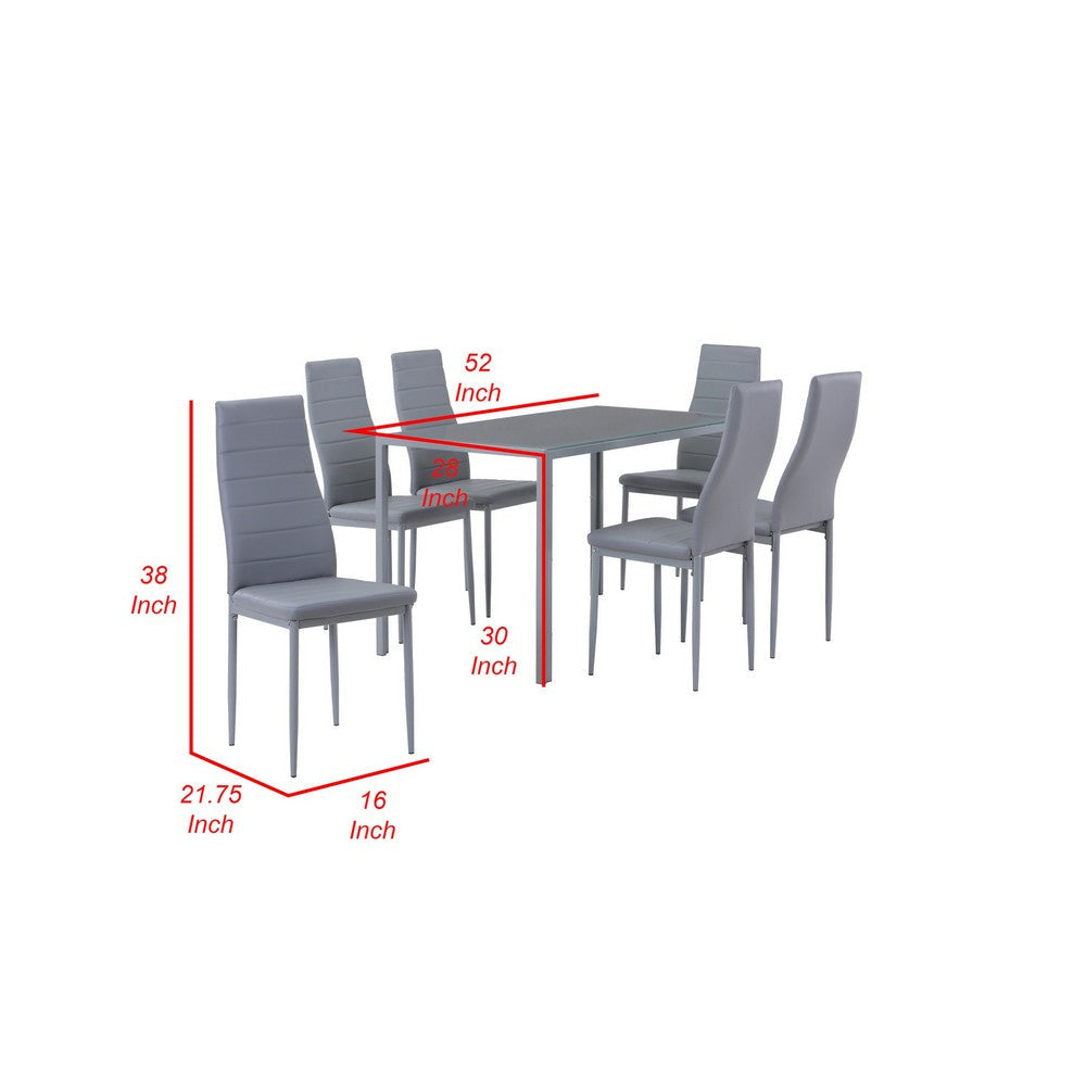 Simi 7 Piece Dining Table Set Sleek Glass Top 6 Chairs Gray Metal By Casagear Home BM316720