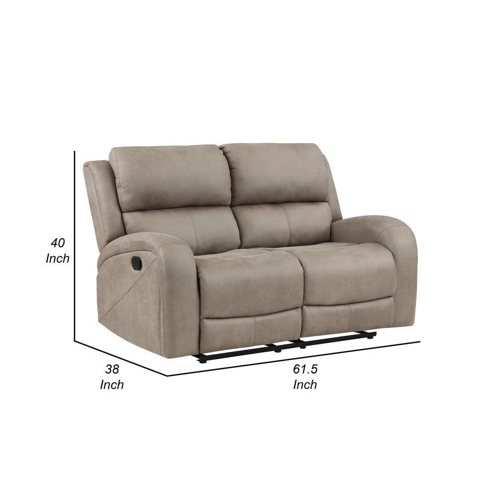 Patsy 62 Inch Manual Double Recliner Loveseat Tufted Brown Microfiber By Casagear Home BM316722