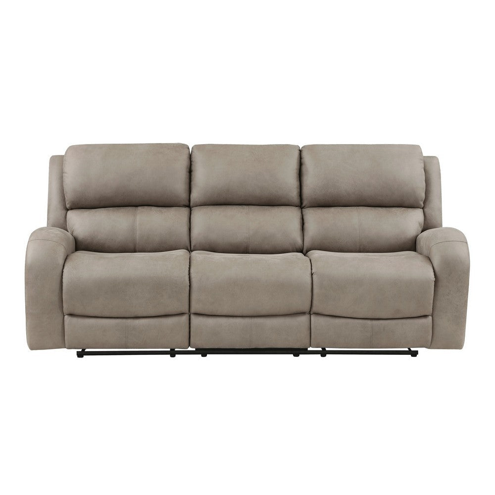 Patsy 85 Inch Manual Double Recliner Sofa Brown Tufted Back Microfiber By Casagear Home BM316723