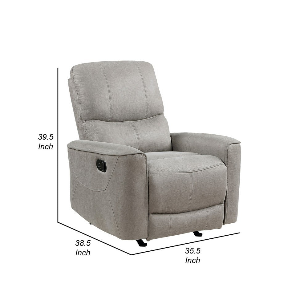 Ray 39 Inch Manual Rocker Recliner Chair Gray Tufted Back Microfiber By Casagear Home BM316724