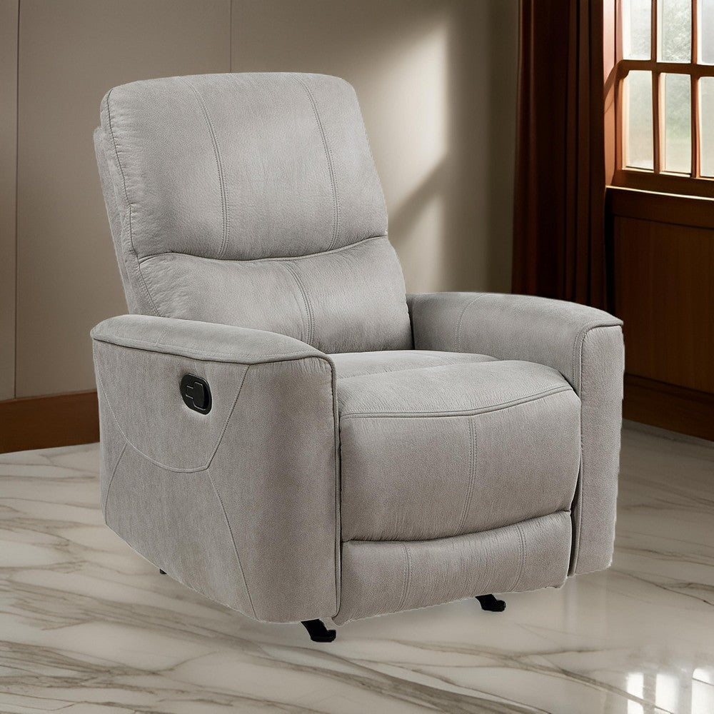 Ray 39 Inch Manual Rocker Recliner Chair, Gray Tufted Back Microfiber By Casagear Home