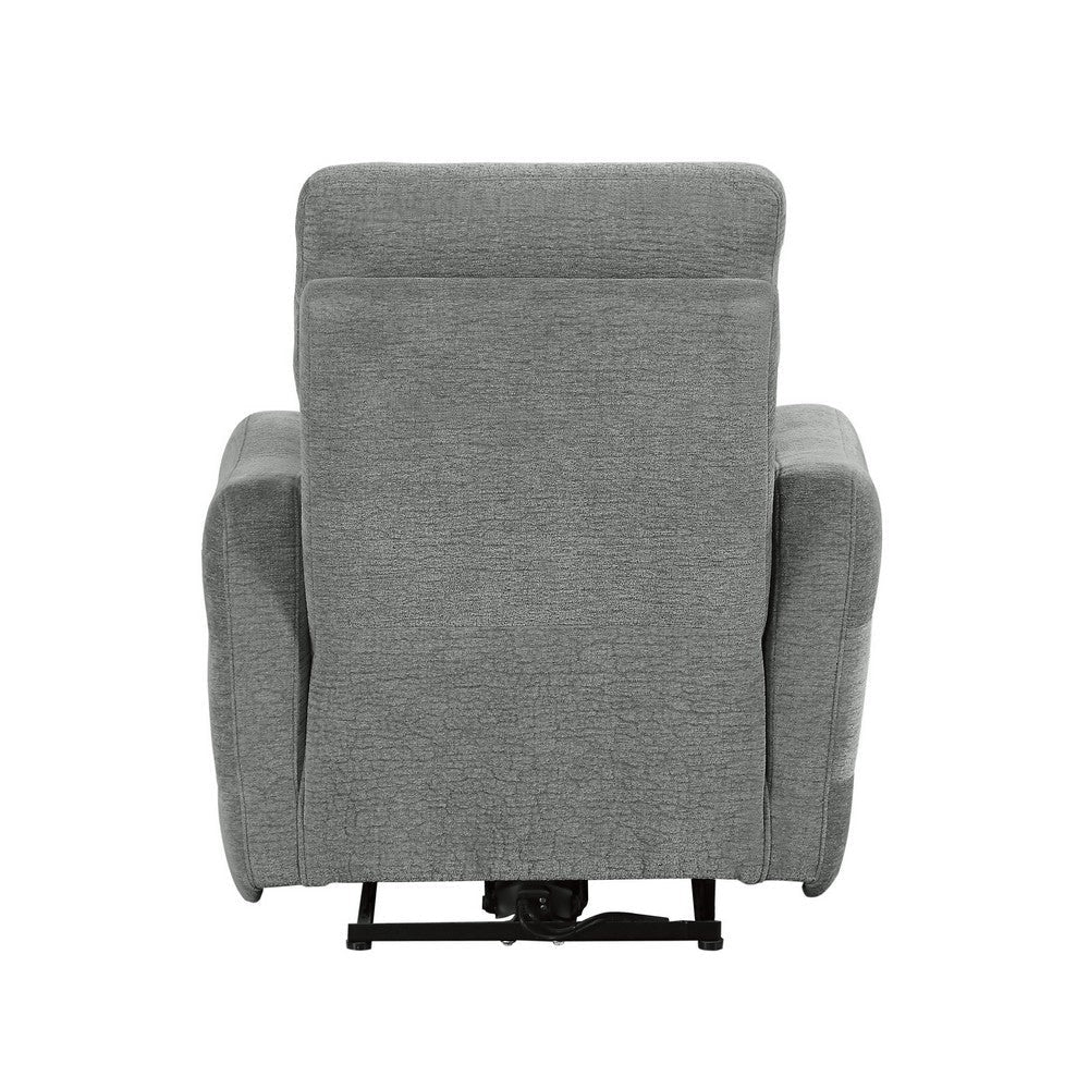 Eddie 38 Inch Power Lay Flat Recliner Chair Gray Chenille Power Headrest By Casagear Home BM316725