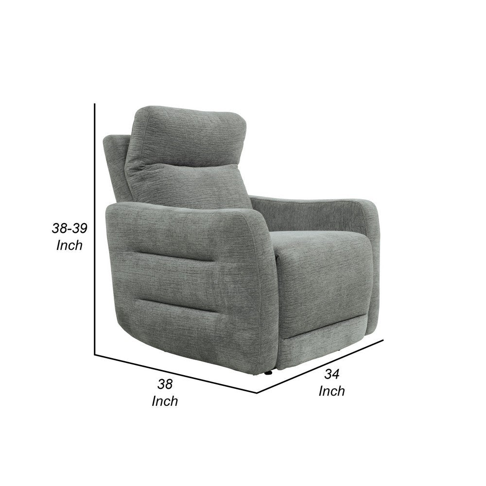 Eddie 38 Inch Power Lay Flat Recliner Chair Gray Chenille Power Headrest By Casagear Home BM316725