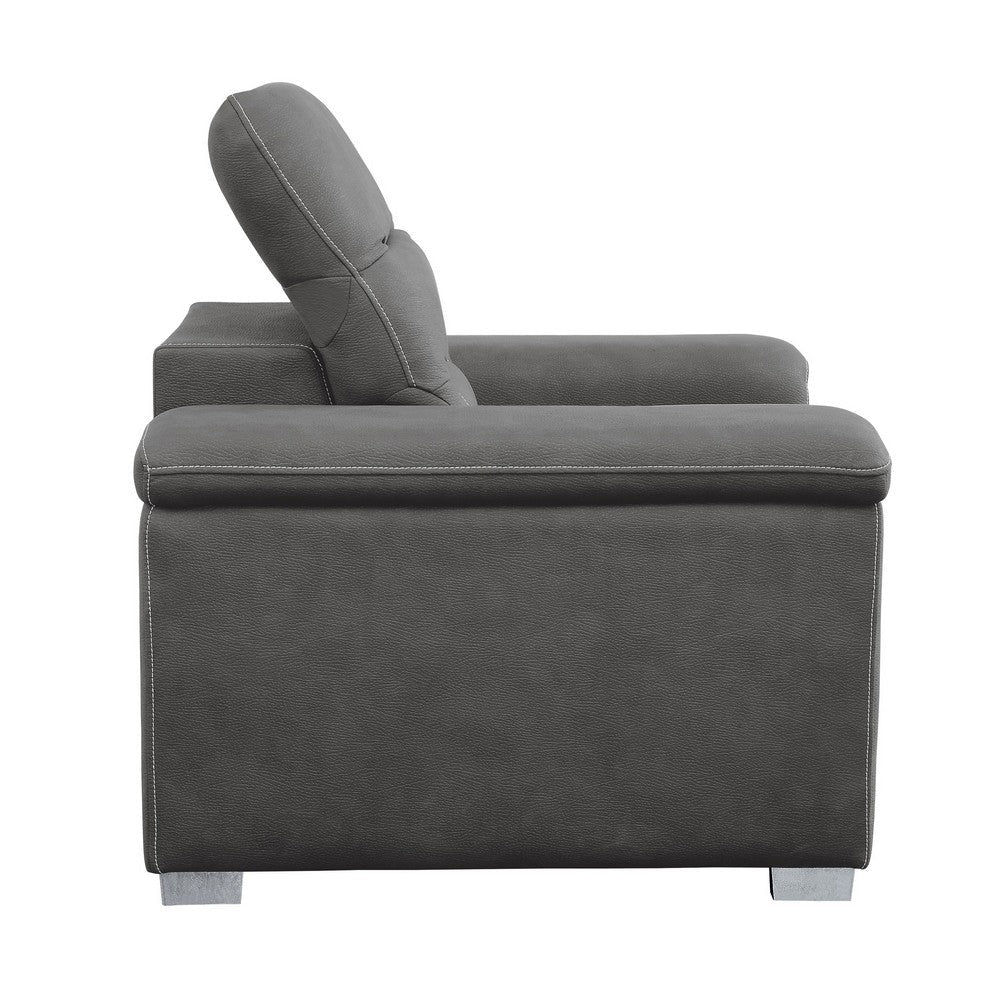 Alfie 39 Inch Chair Pull Out Ottoman Adjustable Headrest Gray Microfiber By Casagear Home BM316727