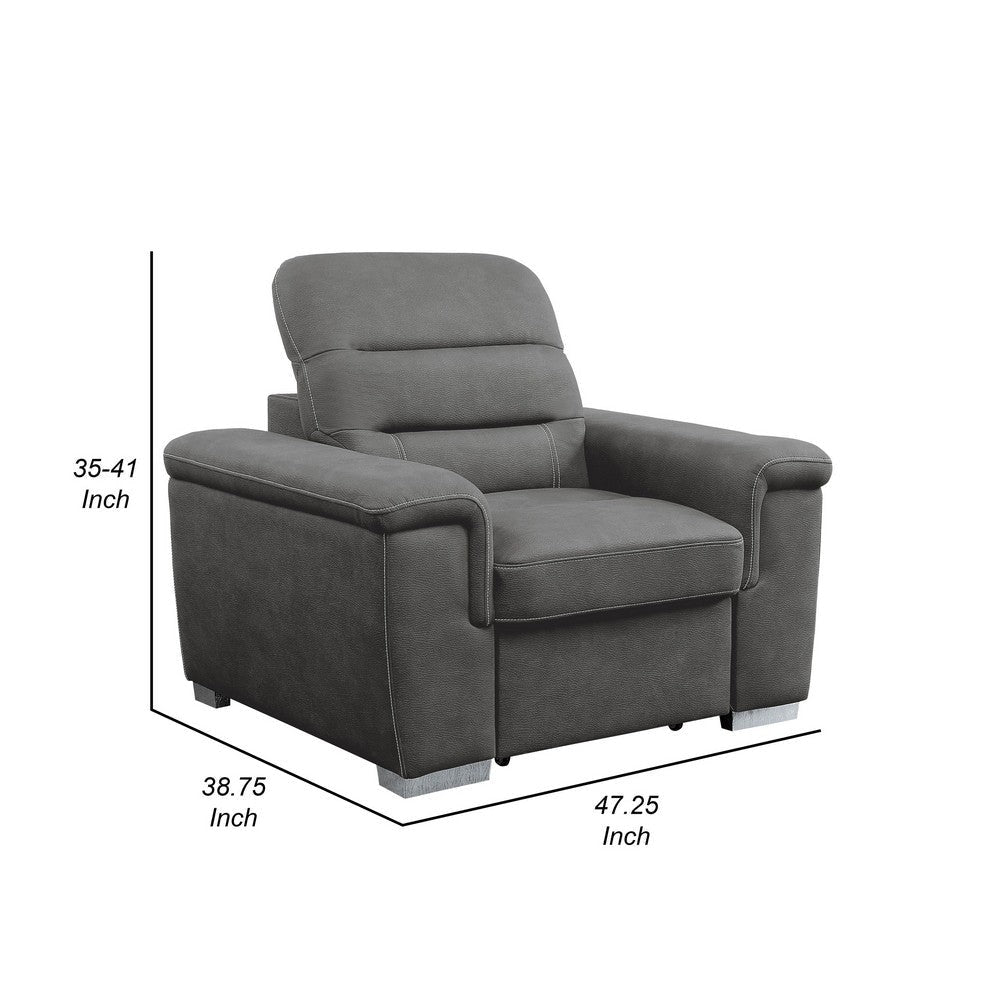 Alfie 39 Inch Chair Pull Out Ottoman Adjustable Headrest Gray Microfiber By Casagear Home BM316727